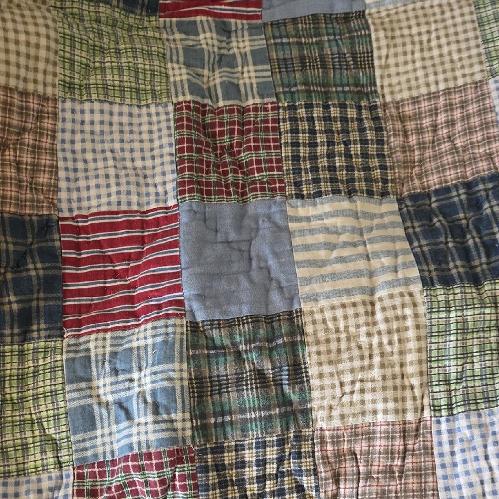 Patchwork Cotton Quilt - Blue, Red, Green Plaid - Picture 3 of 7